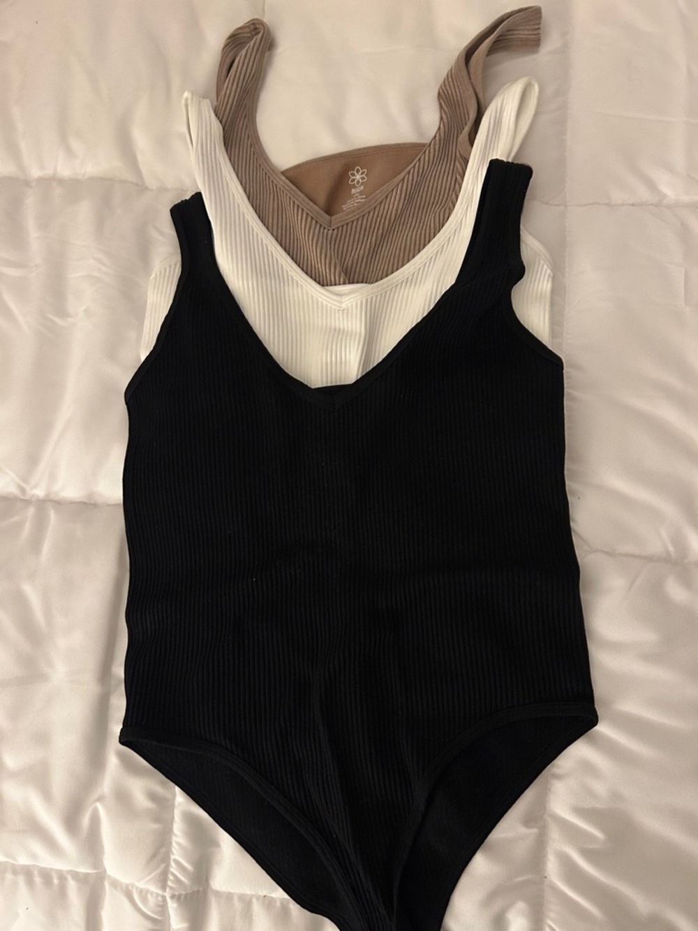 Aura Ribbed Tank Bodysuit Trio - Black, White, Taupe